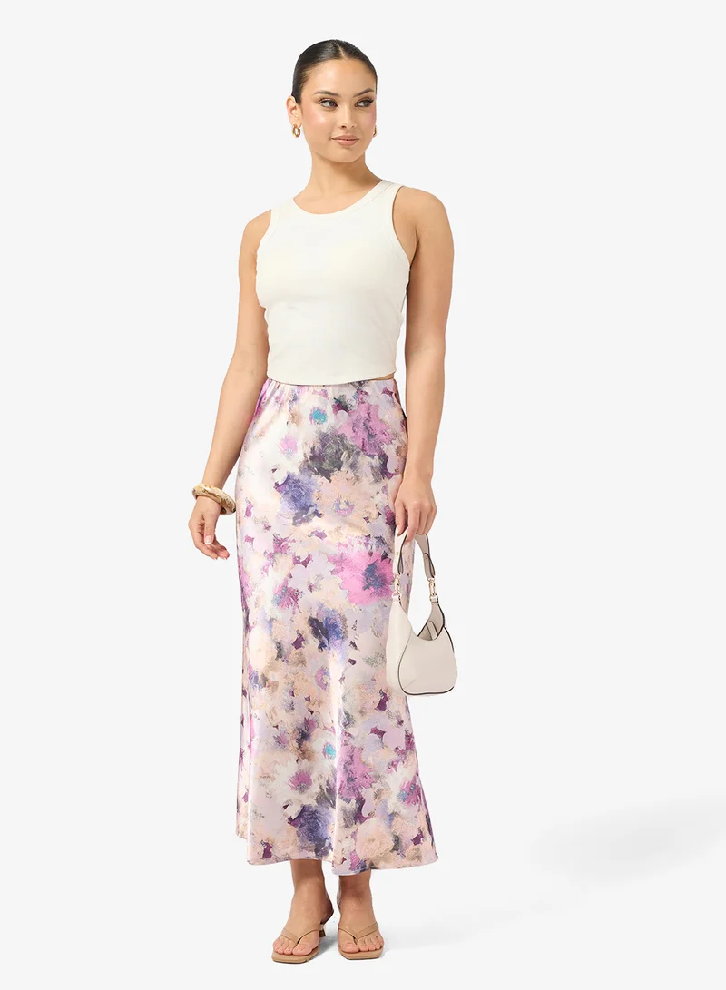 Ginger Satin Floral Midi Skirt